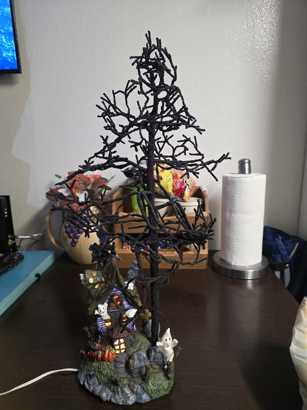Unbranded Black Halloween Haunted Tree with Lit House Base